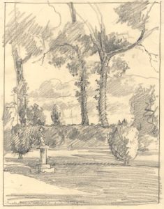 Marcus Adams - 1929 Graphite Drawing, Landscape Garden