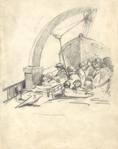 Marcus Adams - Early 20th Century Graphite Drawing, Crowded Boats