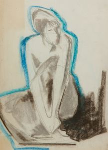 Gilbert Adams - Mid 20th Century Pastel, Crouched Nude