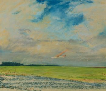 Gilbert Adams - Mid 20th Century Pastel, Airplane in a Landscape
