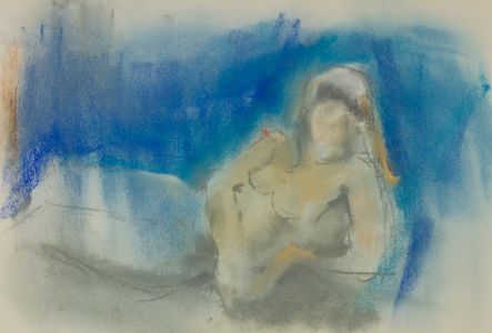 Gilbert Adams - Mid 20th Century Pastel, Reclining Nude, Blue