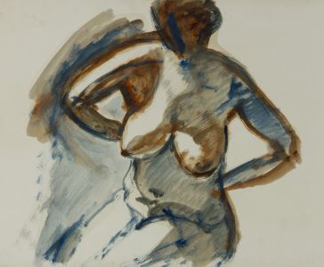 Gilbert Adams - Mid 20th Century Gouache, Nude with Hand Behind her Back
