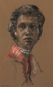 Gilbert Adams - 1957 Pastel, Portrait of a Woman in Pearls