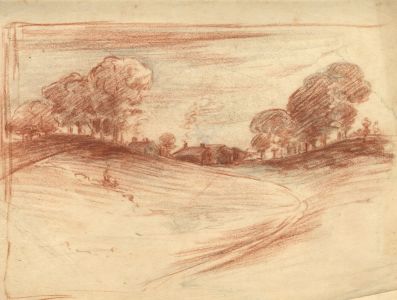 Marcus Adams - Early 20th Century Sanguine, Buildings in a Landscape