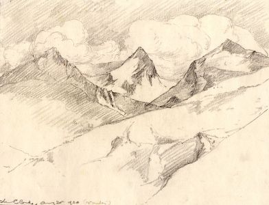 Marcus Adams - 1930 Graphite Drawing, Swiss Mountain Landscape