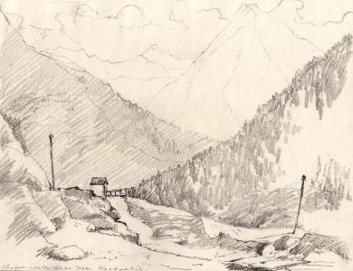 Marcus Adams - Early 20th Century Graphite Drawing, Chapel Walk, Saas-Fee
