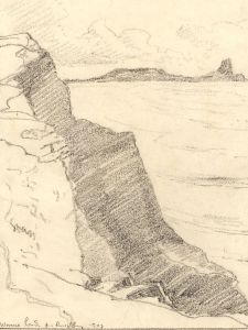 Marcus Adams - 1927 Graphite Drawing, Worm's Head, Rhossili