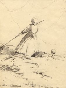 Marcus Adams - 1936 Graphite Drawing, Woman in Saa-Fee Landscape