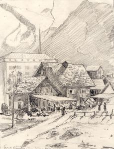 Marcus Adams - 1930 Graphite Drawing, Saas-Balen, Switzerland