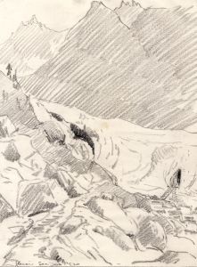 Marcus Adams - 1930 Graphite Drawing, Glacier in Saas-Fee, Switzerland