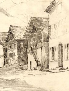 Marcus Adams - Early 20th Century Graphite Drawing, Chalets