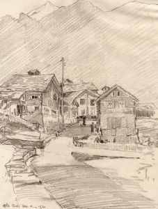 Marcus Adams - 1930 Graphite Drawing, Saas-Fee Chalets, Switzerland