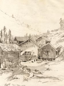 Marcus Adams - 1930 Graphite Drawing, Saas-Fee Chalets