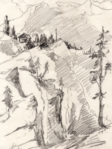 Marcus Adams - Early 20th Century Graphite Drawing, Mountain Side