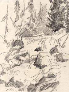 Marcus Adams - Early 20th Century Graphite Drawing, Mountain Stream