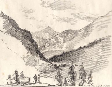 Marcus Adams - Early 20th Century Graphite Drawing, Mountain Landscape