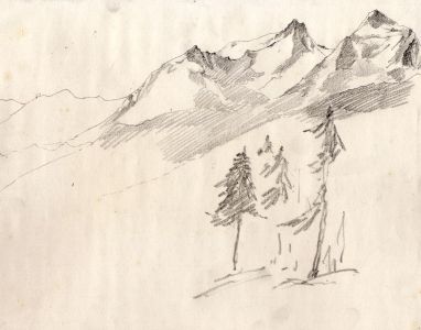 Marcus Adams - Early 20th Century Graphite Drawing, Mountains in Switzerland