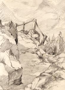 Marcus Adams - Early 20th Century Graphite Drawing, Mountain Path, Switzerland