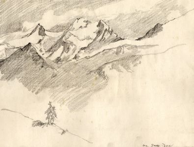 Marcus Adams - Early 20th Century Graphite Drawing, Saas-Fee View
