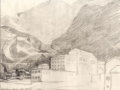 Marcus Adams - 1930 Graphite Drawing, View of Saas-Fee