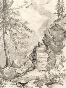 Marcus Adams - Early 20th Century Graphite Drawing, Swiss Mountain Path