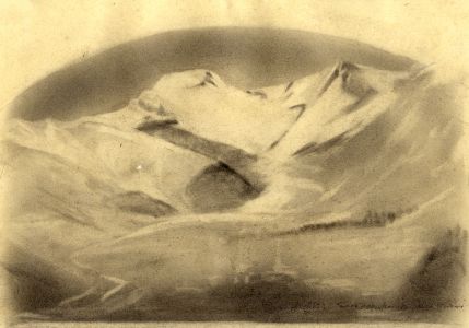Marcus Adams - Early 20th Century Charcoal Drawing, Saas-Fee in Moonlight