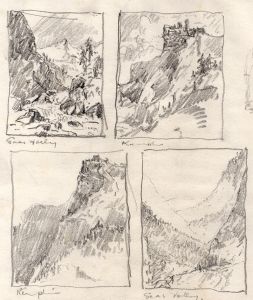 Marcus Adams - Early 20th Century Graphite Drawing, Mountain Landscapes