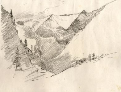 Marcus Adams - Early 20th Century Graphite Drawing, Mountain Landscape