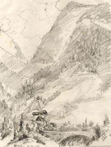 Marcus Adams - Early 20th Century Graphite Drawing, Swiss Landscape