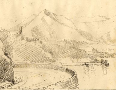 Marcus Adams - 1928 Graphite Drawing, Italian Lake Scene