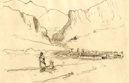 Marcus Adams - 1929 Graphite Drawing, North African Landscape
