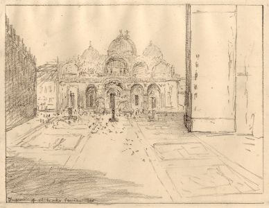 Marcus Adams - 1928 Graphite Drawing, St. Mark's, Venice