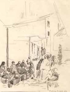 Marcus Adams - 1931 Graphite Drawing, Palma Market, Majorca