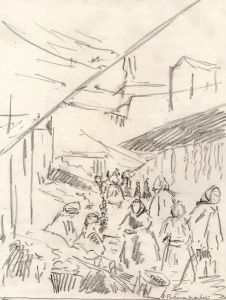 Marcus Adams - Early 20th Century Graphite Drawing, Palma Market