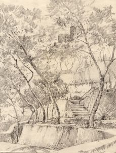 Marcus Adams - Early 20th Century Graphite Drawing, Hillside, Majorca