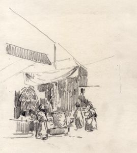 Marcus Adams - Early 20th Century Graphite Drawing, Street Scene, Majorca