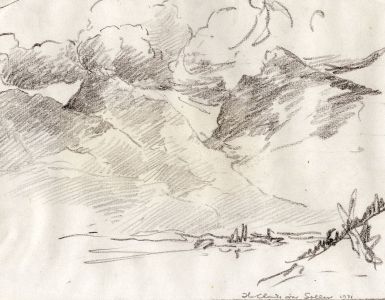 Marcus Adams - 1931 Graphite Drawing, Mountain Landscape, Sóller