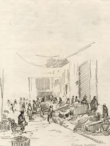 Marcus Adams - Early 20th Century Graphite Drawing, Palma Market