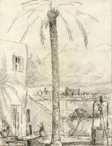 Marcus Adams - Early 20th Century Graphite Drawing, Palm Tree, Palma