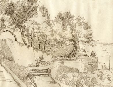 Marcus Adams - 1931 Graphite Drawing, Coastal View, Majorca