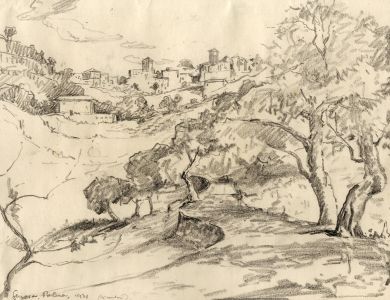 Marcus Adams - 1931 Graphite Drawing, Town View, Palma