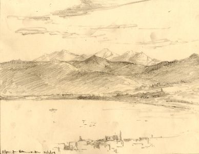Marcus Adams - 1929 Graphite Drawing, Coastal View, Majorca