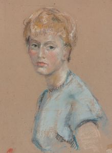 Gilbert Adams - Mid 20th Century Pastel, Portrait of a Woman in Blue