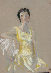 Gilbert Adams - Mid 20th Century Pastel, Seated Woman in Yellow