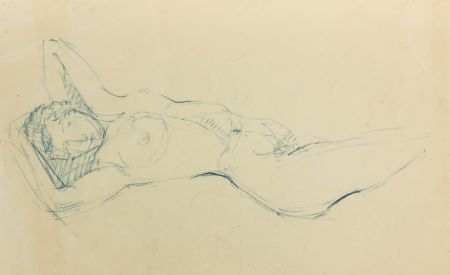 Gilbert Adams - Mid 20th Century Pastel, Standing Nude in Blue