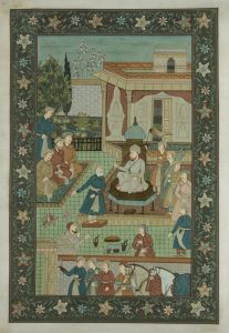 Indian School - Large Mid 20th Century Gouache, Mughal Ruler with Merchants