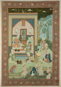 Indian School - Large Mid 20th Century Gouache, Mughal Ruler with Attendants
