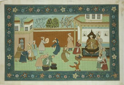 Indian School - Large Mid 20th Century Gouache, Mughal Ruler with Attendants