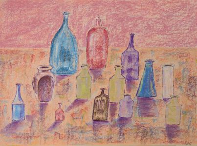 Rosalind Adams (née Thuillier) - Large Contemporary Pastel, Bottle Still Life