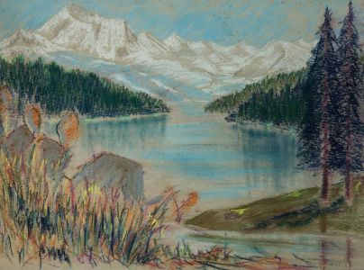 Rosalind Adams (née Thuillier) - Large Contemporary Pastel, Lake Landscape